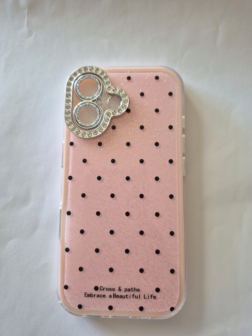 I Phone 17 Polka Dot Glitter Phone Case with Crystal Ring Holder